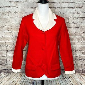 Vintage Red Wool Sweater Cardigan Sebastian White Collar Holiday Christmas NWT